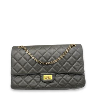 2.55 Brown Shoulder Bag in Calfskin, Gold hardware