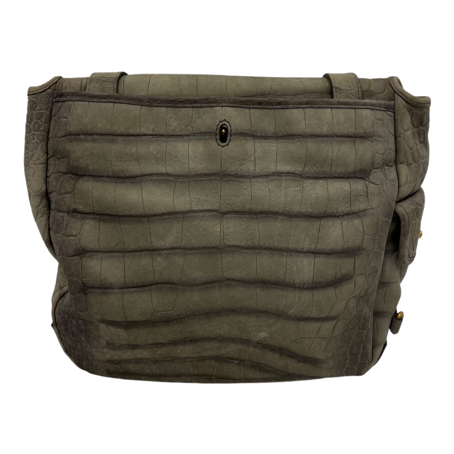 Besace Shoulder Bag Grey in Crocodile Embossed Calfskin, Gold hardware - Image 3