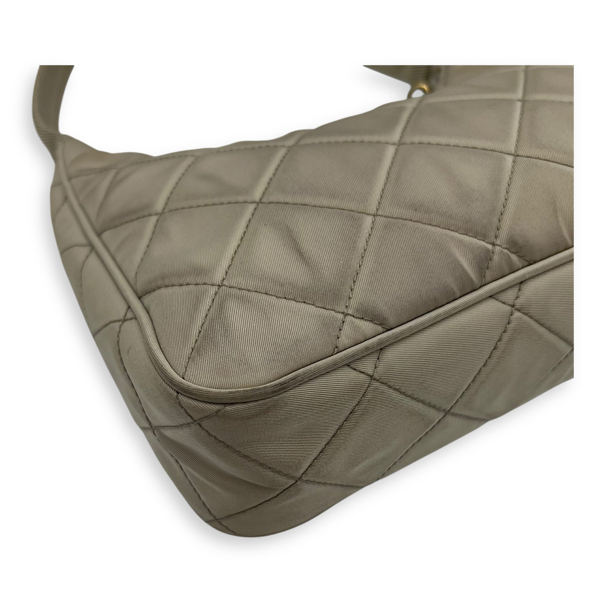 Re-Edition Shoulder Bag Beige in Re-Nylon, Gold hardware - Image 18