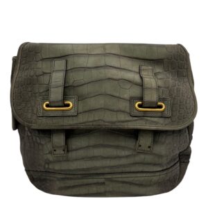 Besace Shoulder Bag Grey in Crocodile Embossed Calfskin, Gold hardware