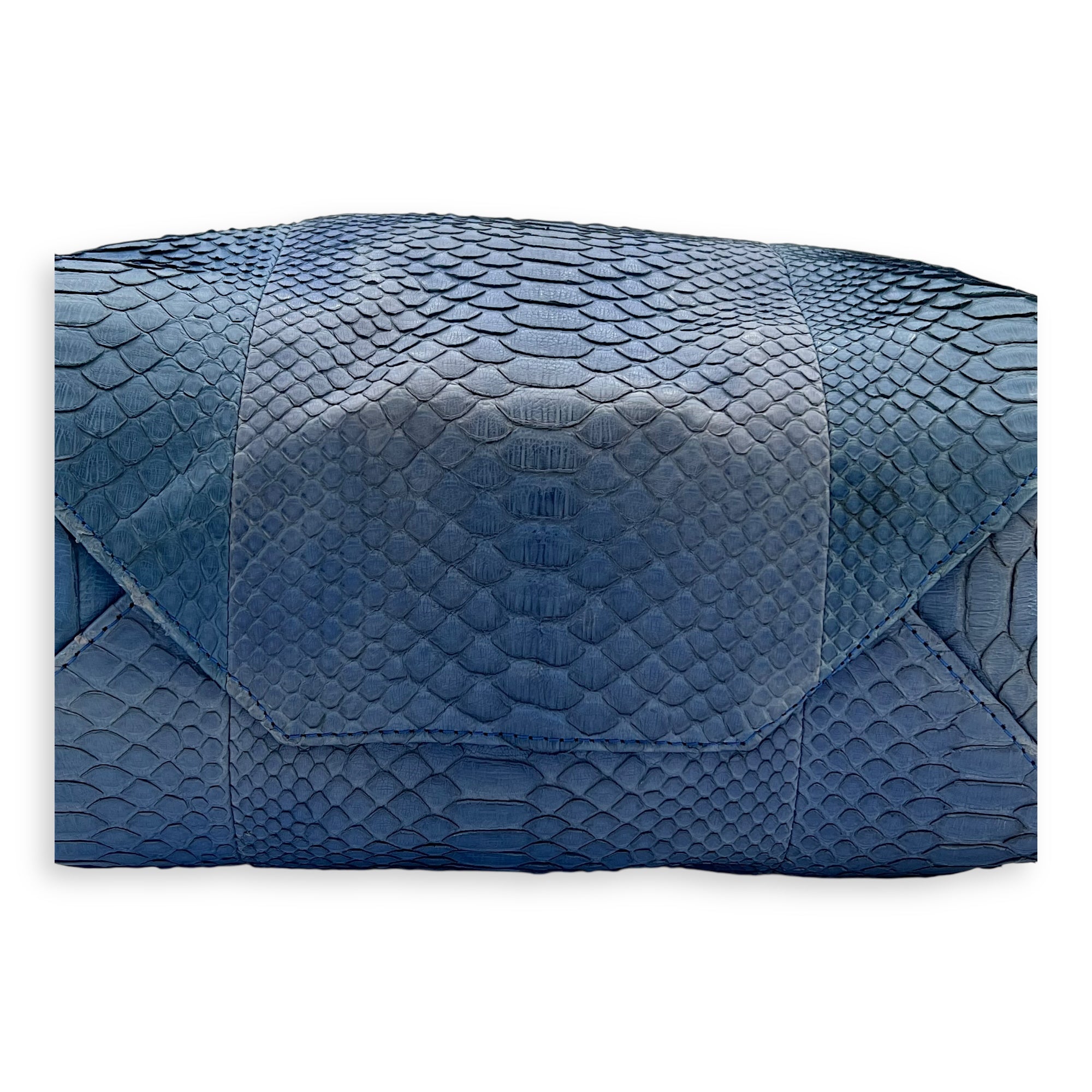 Cabas Tote Bag Blue in Python Leather, Gold hardware - Image 15