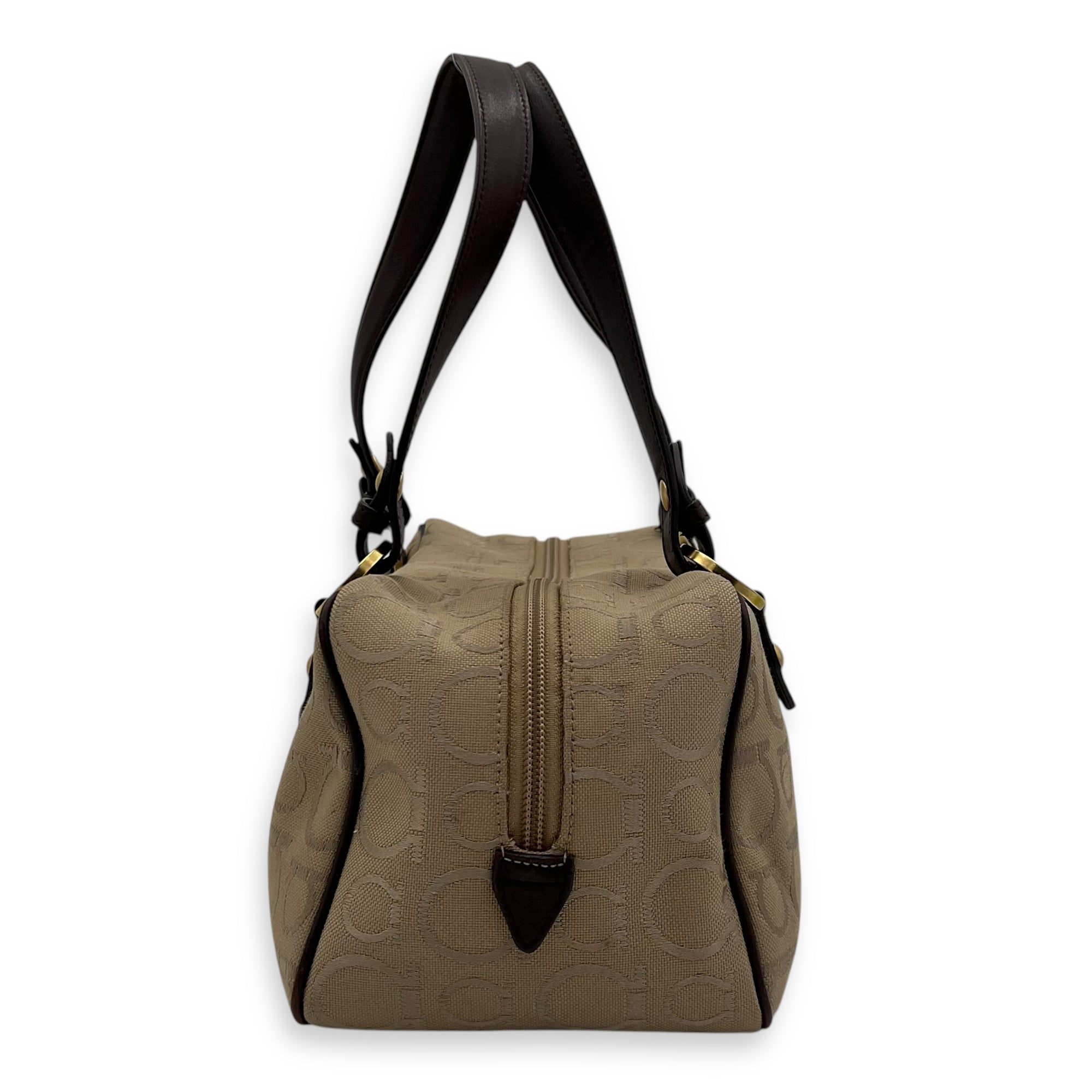 Gancini Beige Shoulder Bag in Canvas, Gold hardware - Image 5