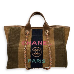 Deauville Medium Brown Tote Bag in Raffia, Gold hardware