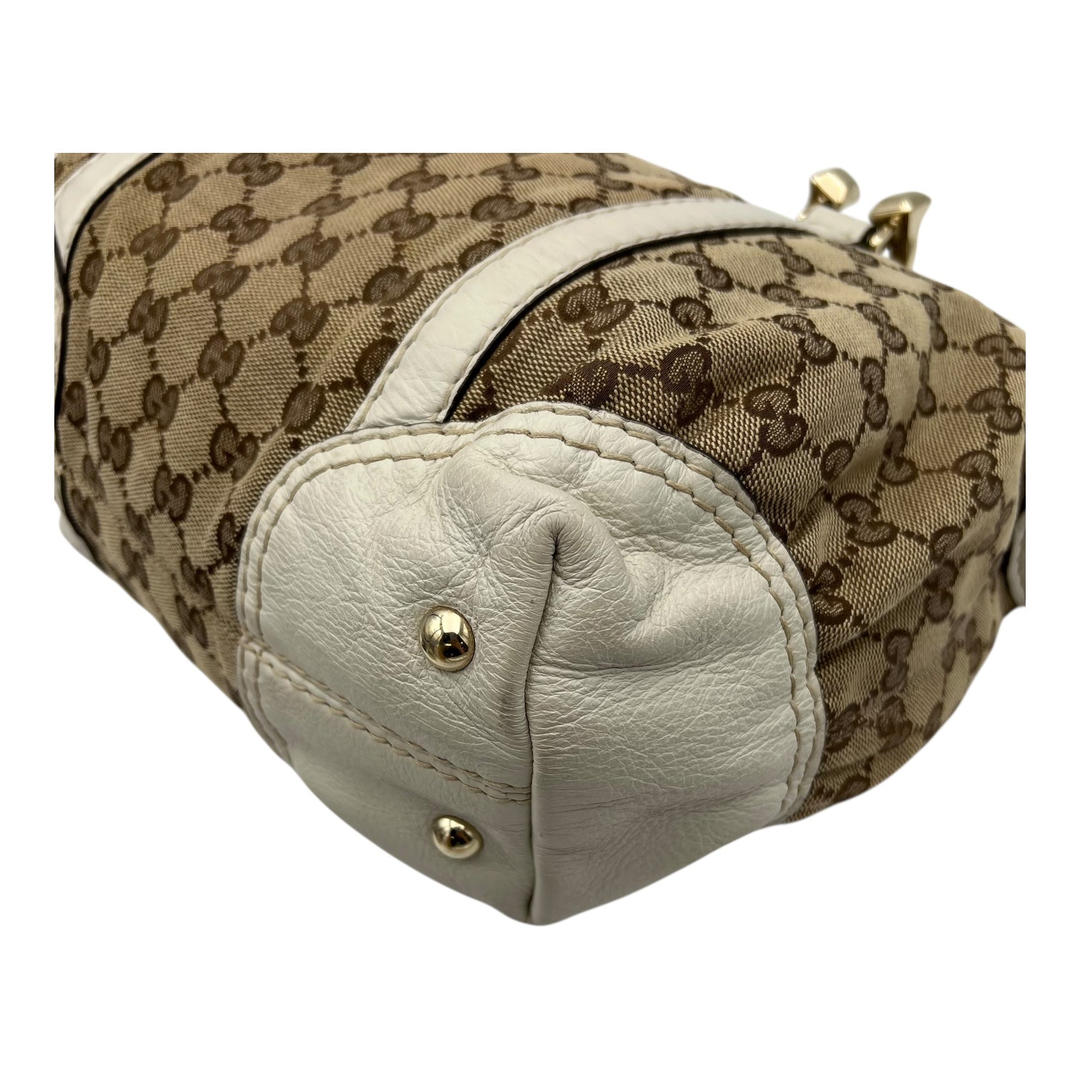 Boston Top Handle Bag Brown in Canvas, Gold hardware - Image 12