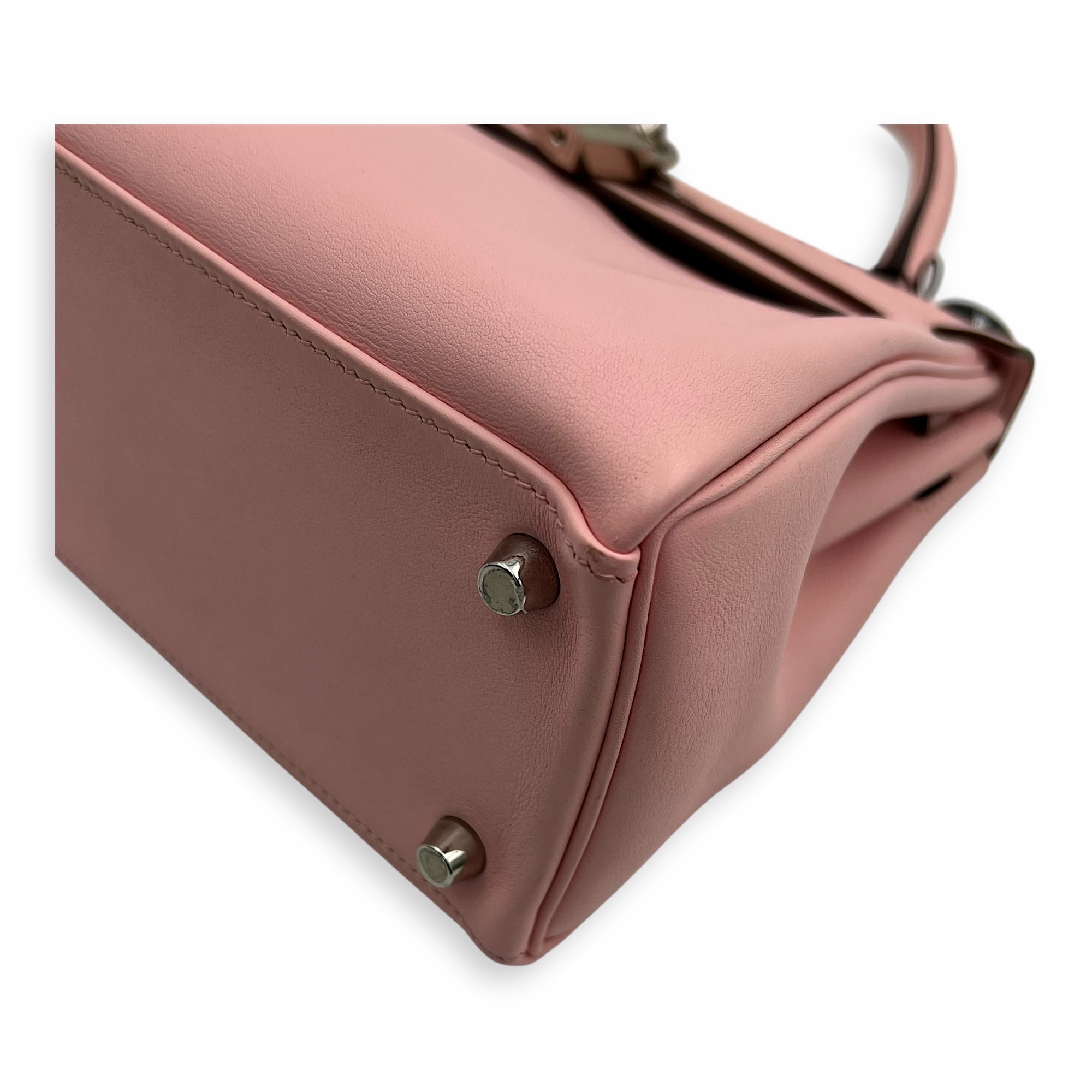 Kelly 25 Sakura Pink Top Handle Bag in Swift, Palladium hardware - Image 13