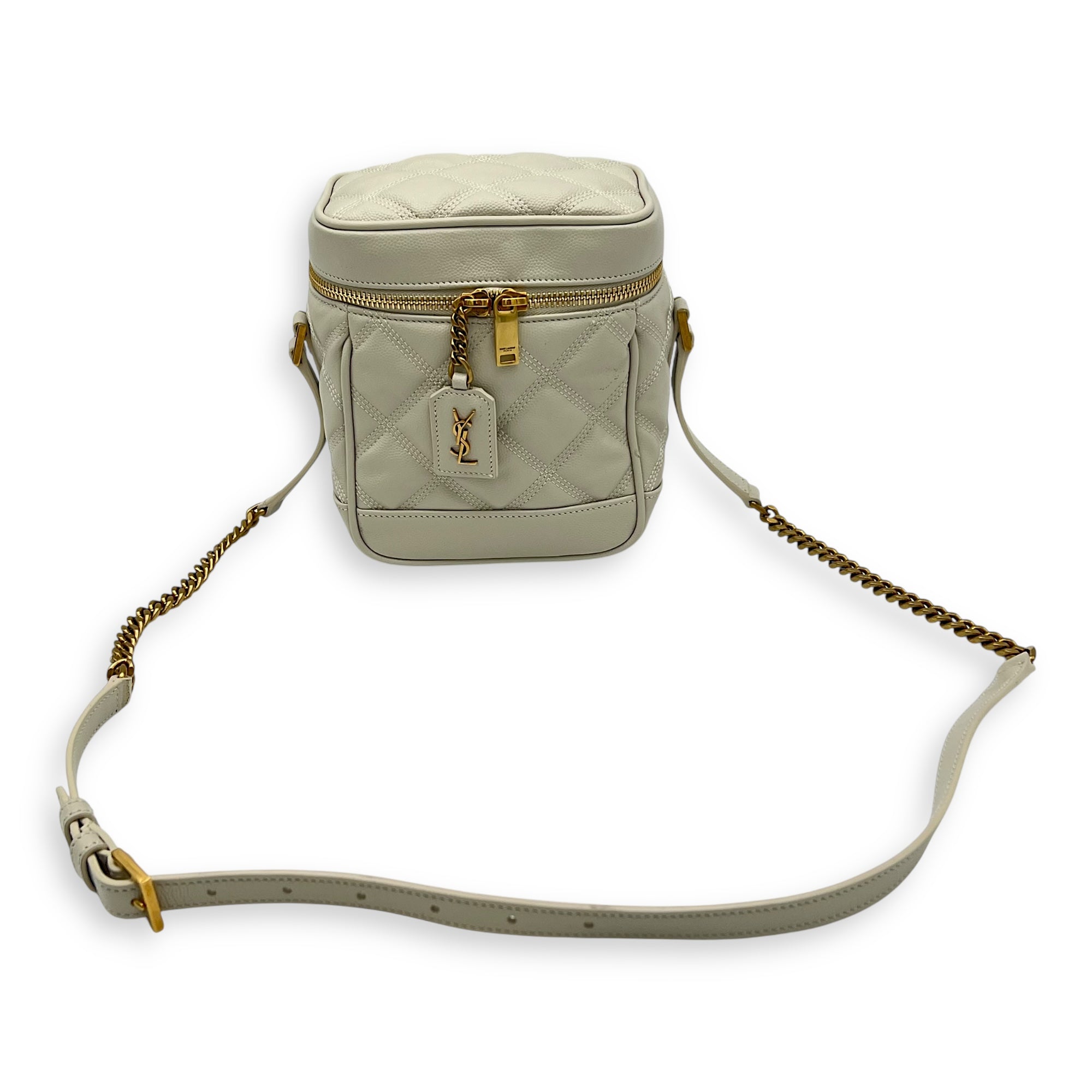 Quilted 80's Vanity Bag White in Calfskin, Gold hardware - Image 13
