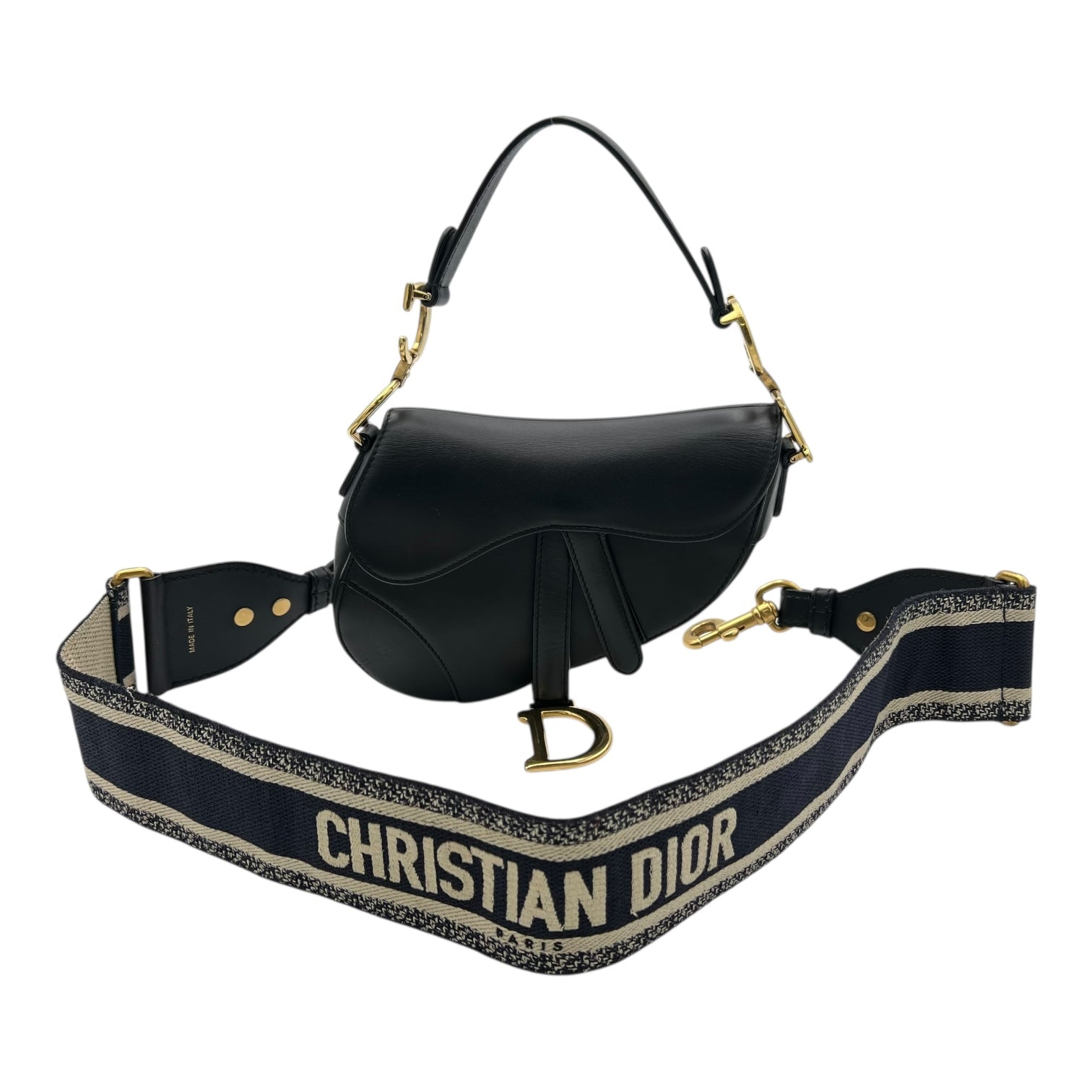 Saddle Shoulder Bag Mini Black in Calfskin, Gold hardware - Image 11