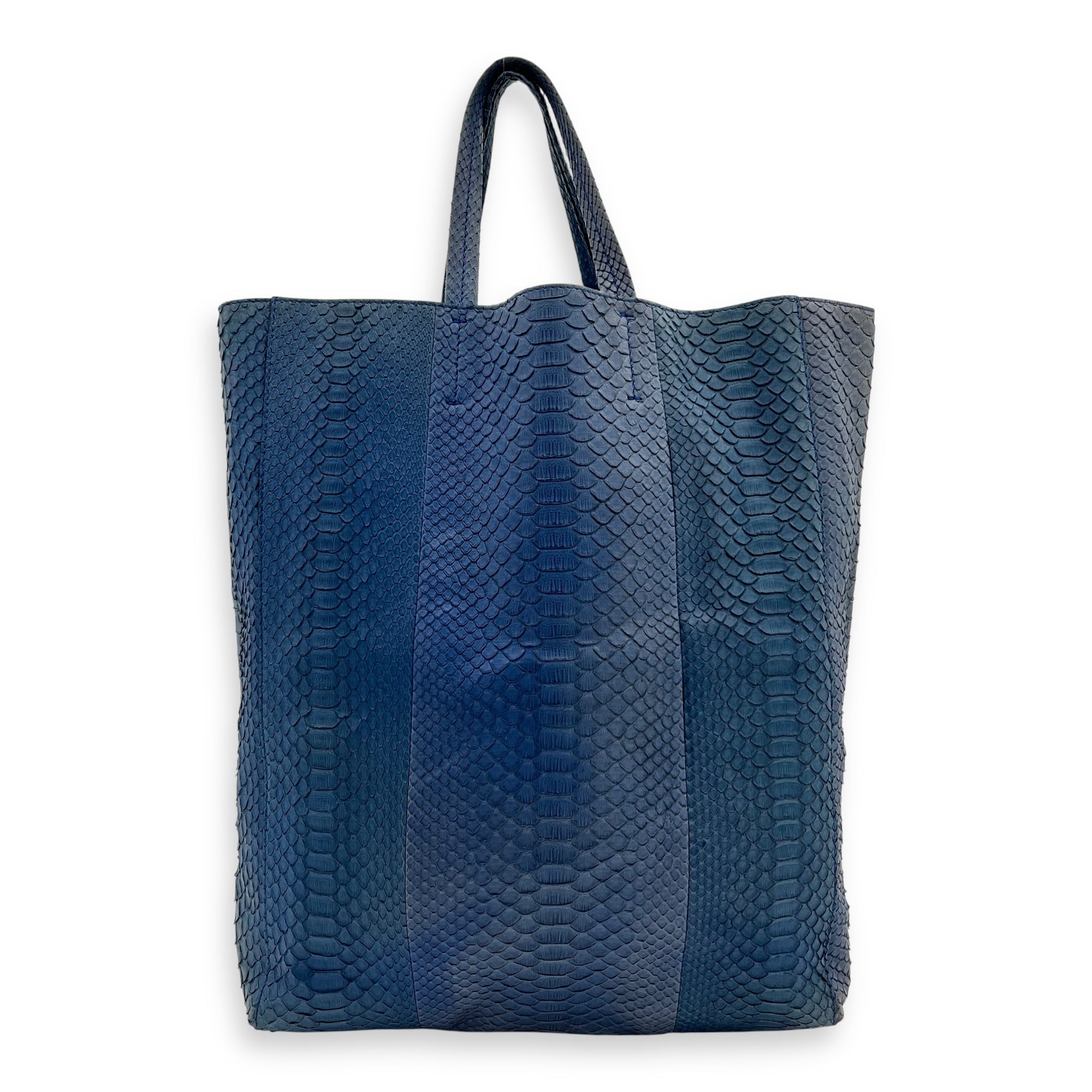 Cabas Tote Bag Blue in Python Leather, Gold hardware - Image 3