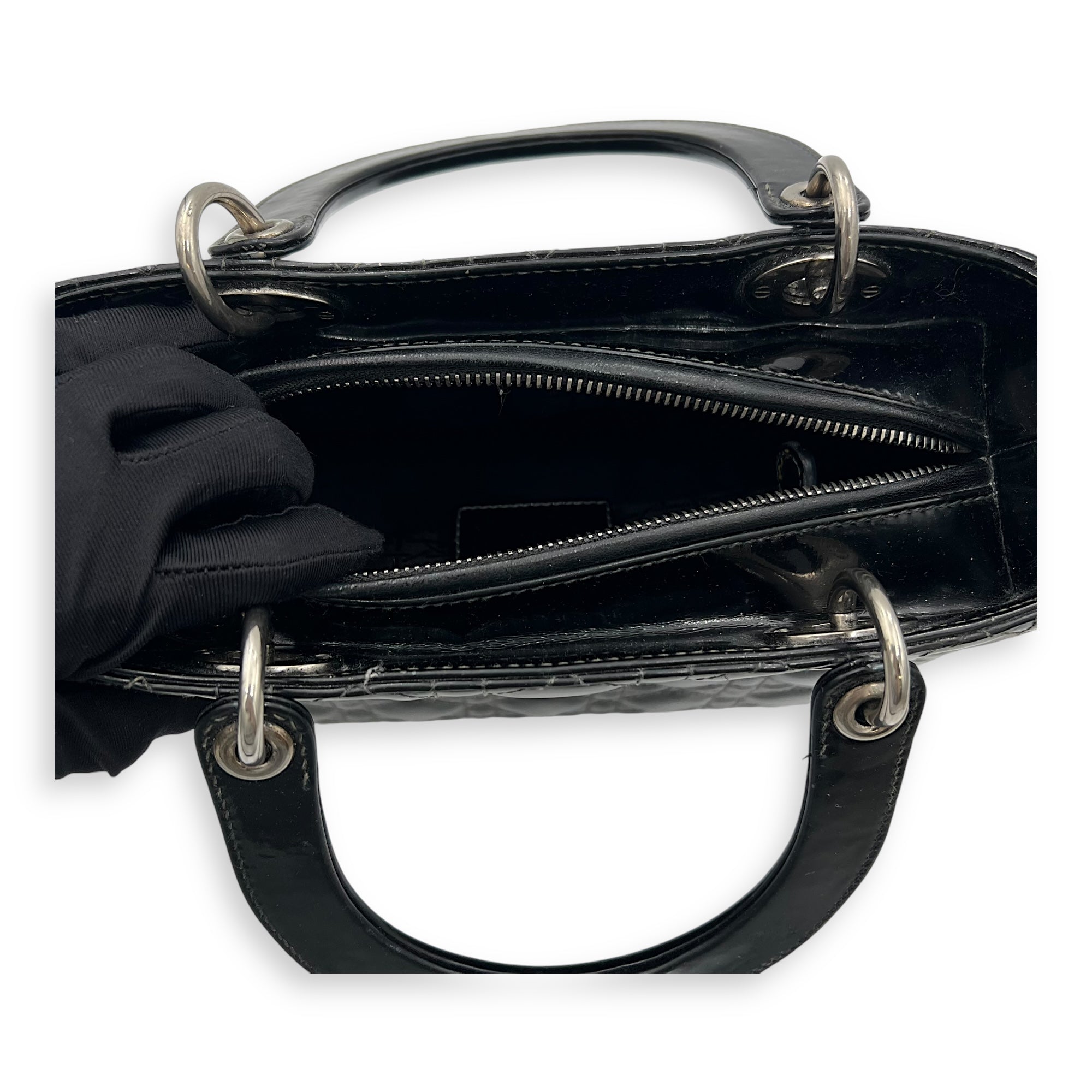 Lady Dior Top Handle Bag Medium Black in Patent Leather, Silver hardware - Image 7