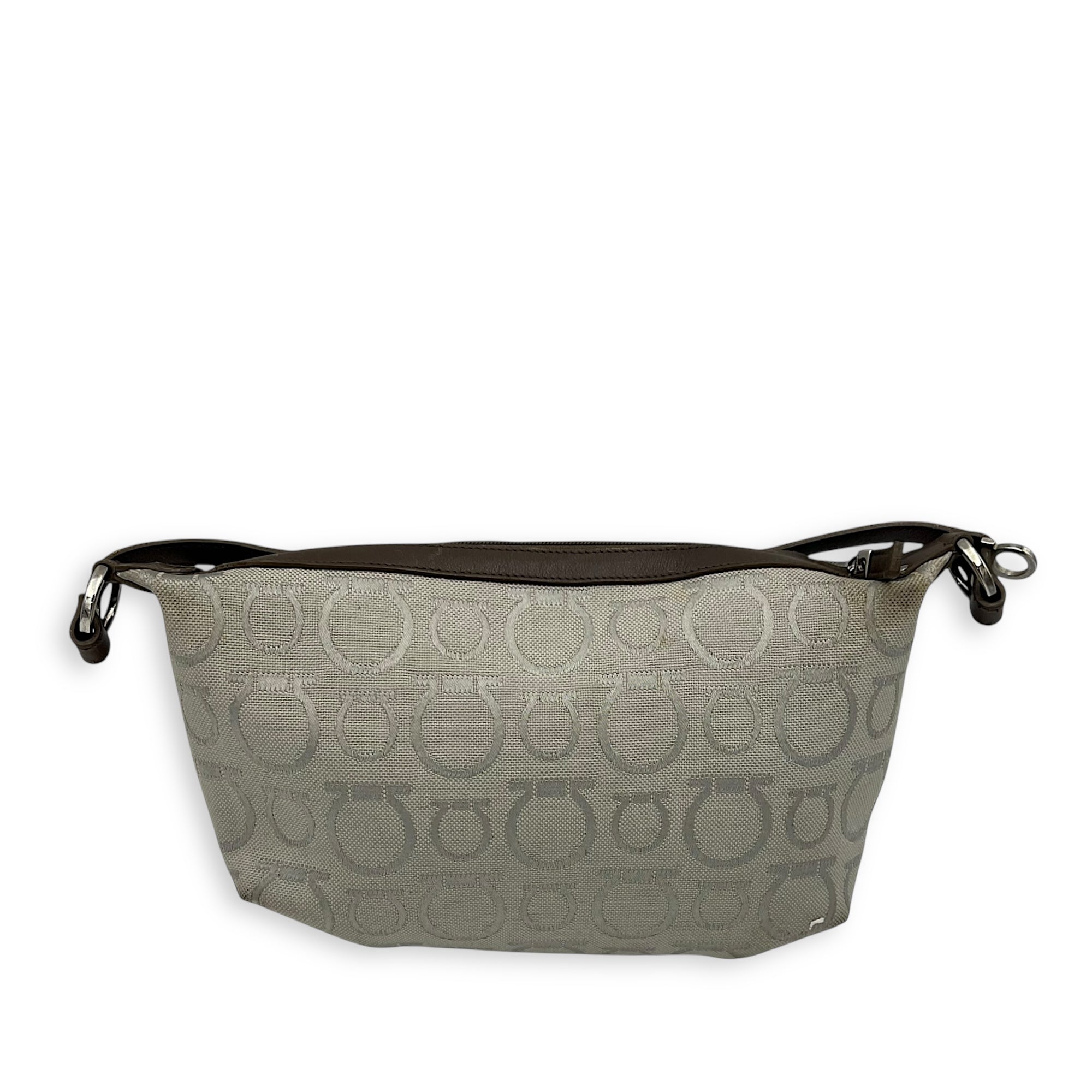 Gancini White Shoulder Bag in Canvas, Silver hardware - Image 3