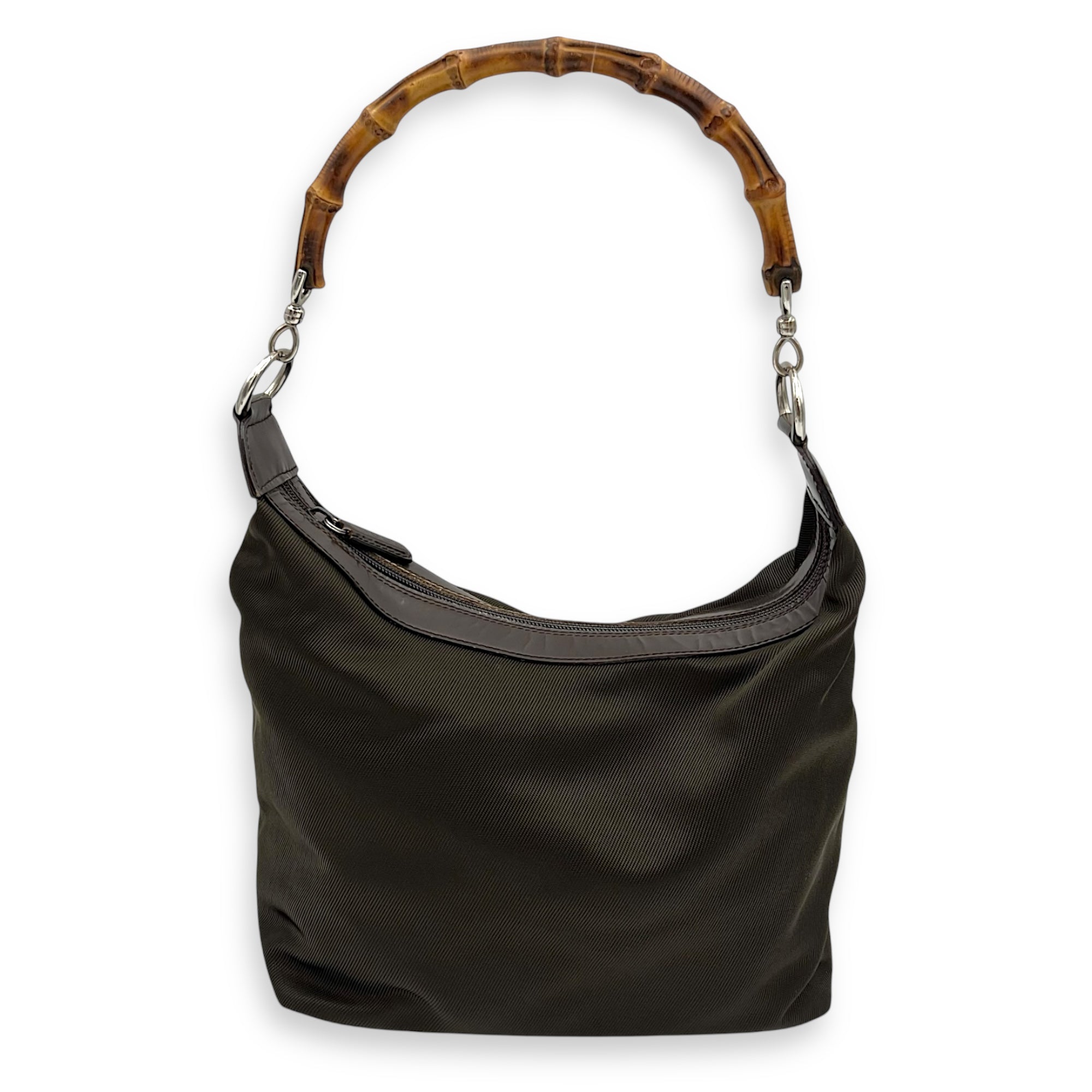 Bamboo Shoulder Bag Brown in Canvas, Silver hardware
