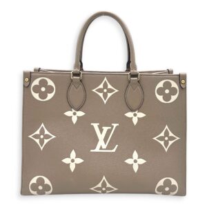 OnTheGo Top Handle Bag MM Beige in Monogram Empreinte Leather, Gold hardware