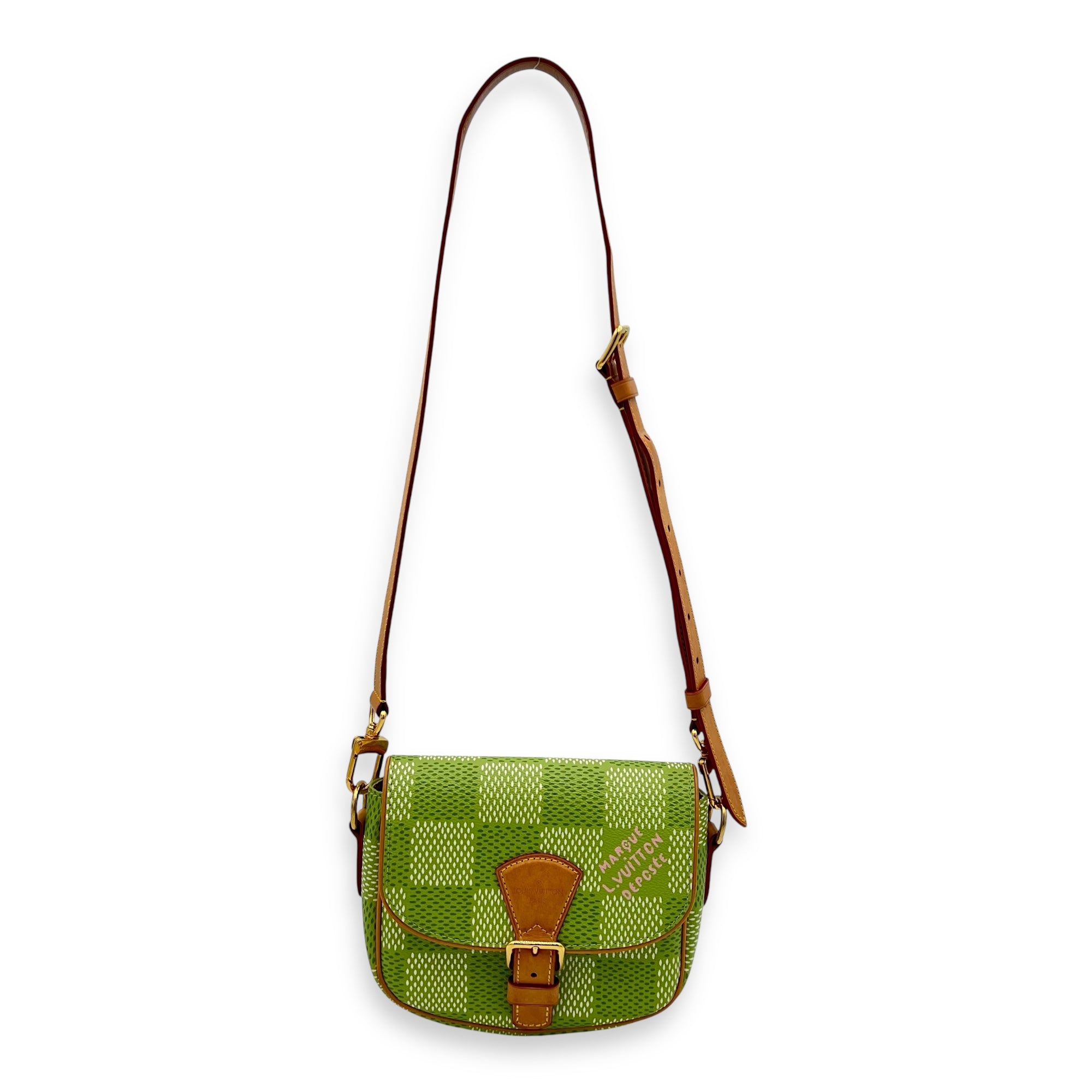 Montsouris Crossbody Bag Green in Coated Canvas, Gold hardware - Image 16