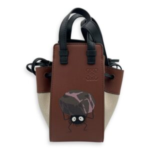 Hammock Shoulder Bag Mini Black White Brown in Canvas & Calfskin, Gold hardware