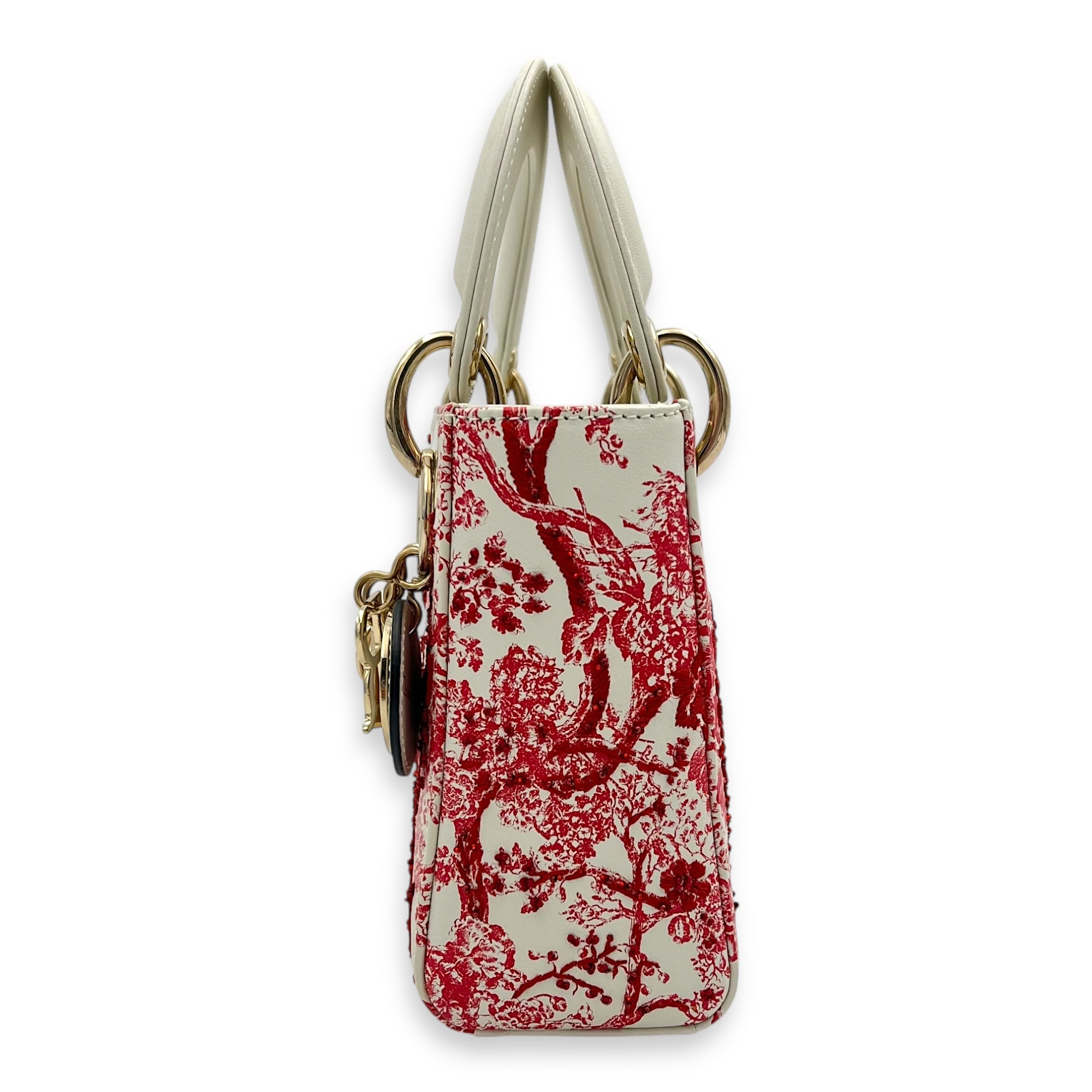 Lady Dior Mini White Top Handle Bag in Lambskin, Gold hardware - Image 4