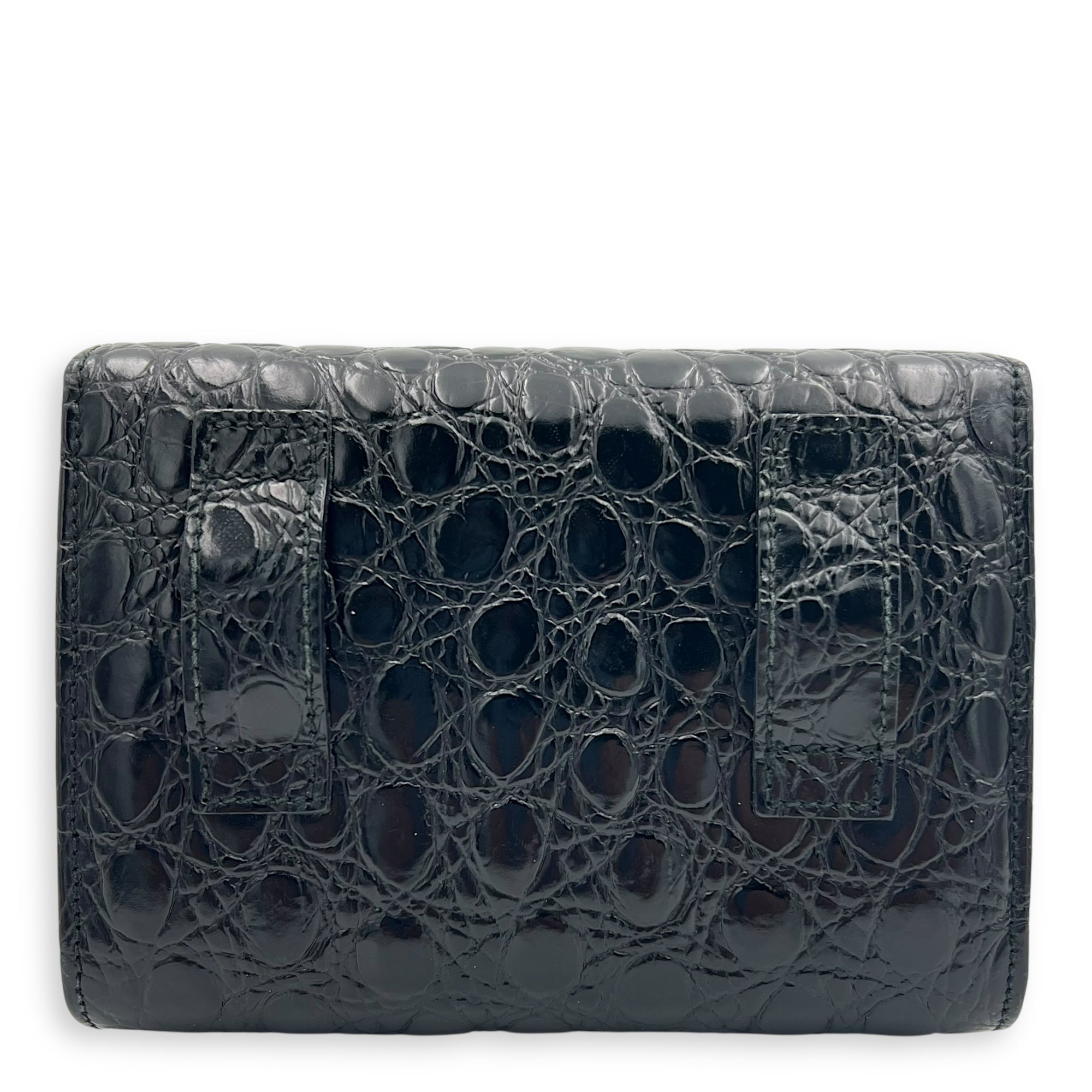Vara Bow Shoulder Bag Black in Crocodile Leather, Gold hardware - Image 3