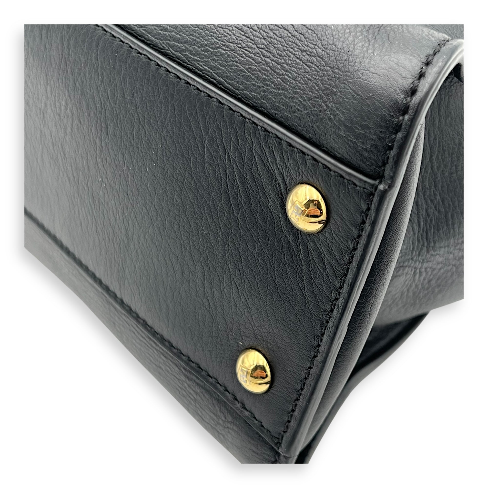 Peekaboo Top Handle Bag Medium Black in Calfskin, Gold hardware - Image 10