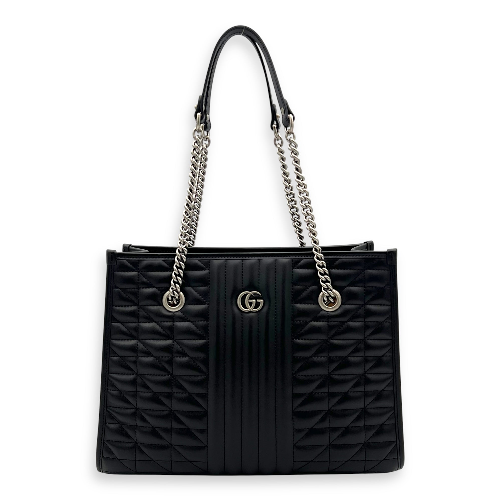 GG Marmont Tote Bag Black in Calfskin, Silver hardware
