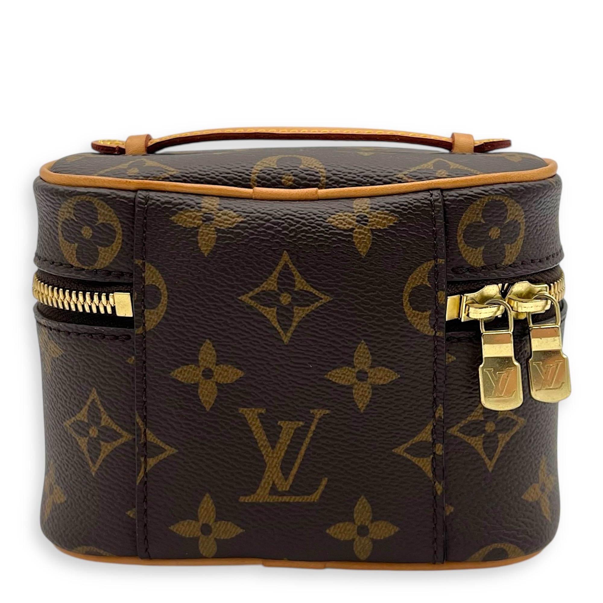 Nice Top Handle Bag Nano Brown in Monogram Coated Canvas, Gold hardware - Image 3