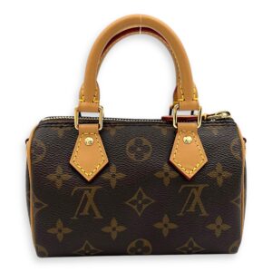 Speedy Crossbody Bag Nano Brown in Monogram Coated Canvas, Gold hardware