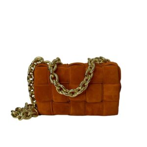 Bottega Veneta Orange Suede Chain Cassette Crossbody Bag