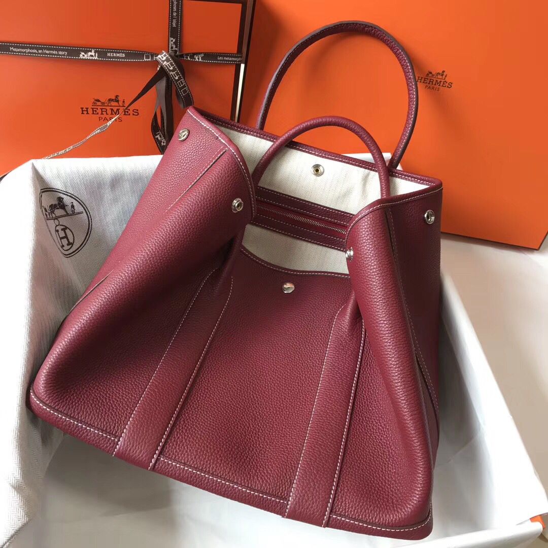 Hermes Garden Party 30 Bag In Bordeaux Taurillon Leather - Image 4