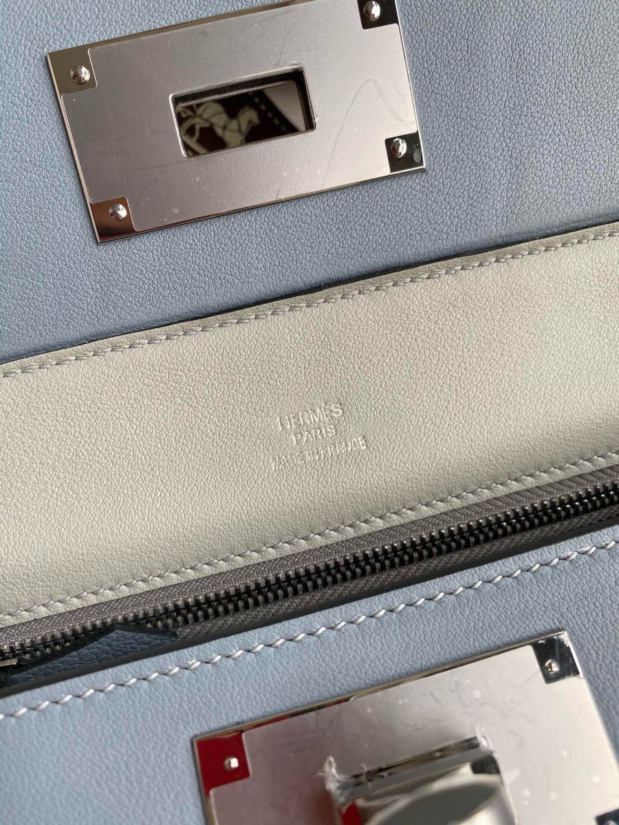 Hermes 24/24 Mini 21 Handmade Bag in Blue Lin Evercolor Leather - Image 9