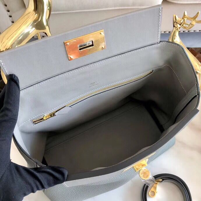 Hermes 24/24 29 Bag In Blue Glacier Clemence Calfskin - Image 9