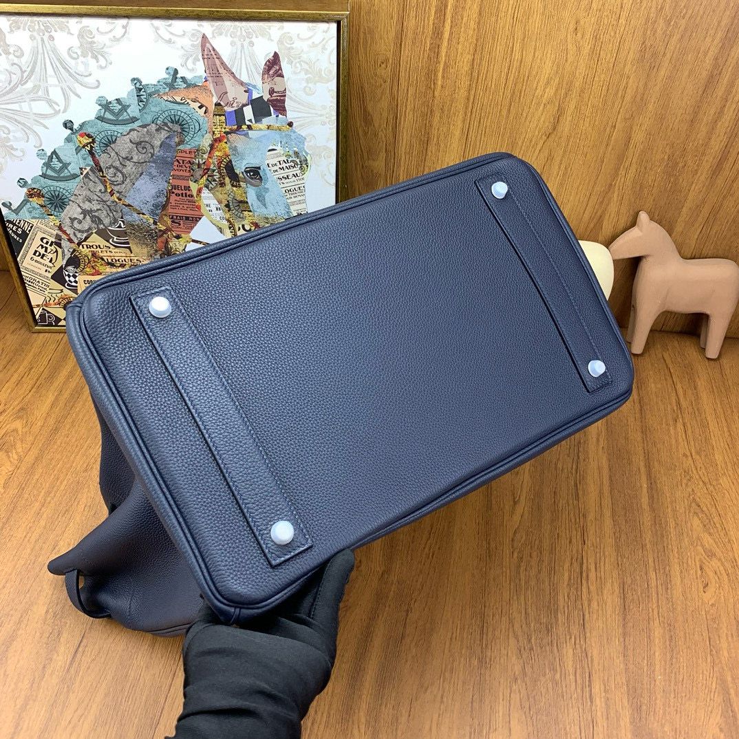 Hermes Birkin HAC 40 Handmade Bag in Blue Nuit Clemence Leather - Image 9