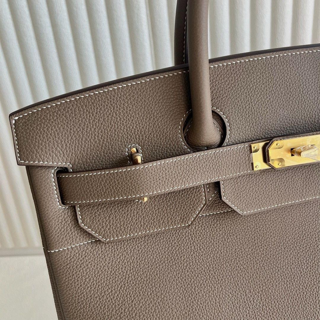 Hermes HAC Birkin 40 Handmade Bag in Taupe Clemence Leather - Image 4