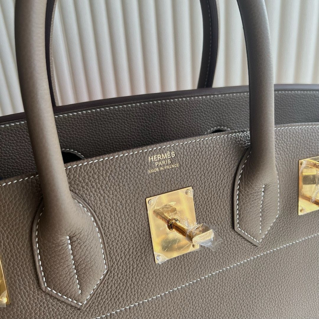 Hermes HAC Birkin 40 Handmade Bag in Taupe Clemence Leather - Image 9