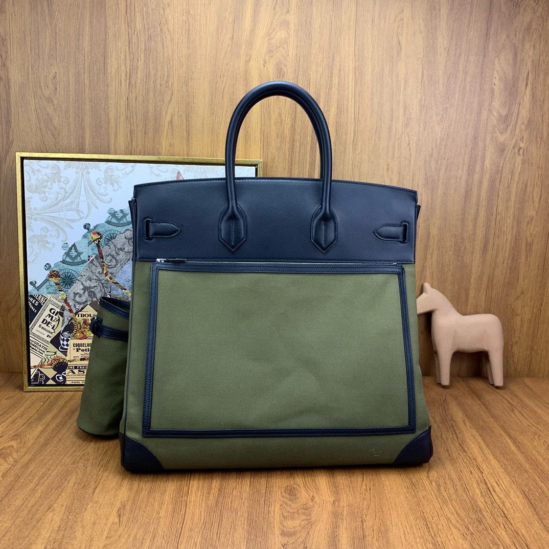 Hermes HAC Cargo Birkin 40 Handmade Bag in Green Toile - Image 3
