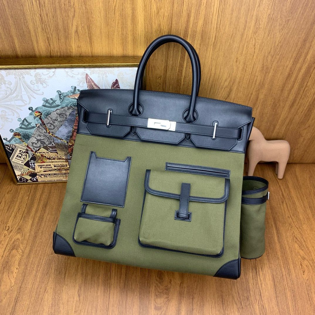 Hermes HAC Cargo Birkin 40 Handmade Bag in Green Toile - Image 5