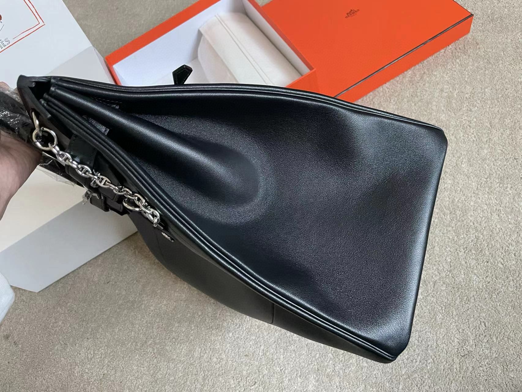 Hermes HAC Birkin Rock 40 Handmade Bag in Black Evercolor Leather - Image 4