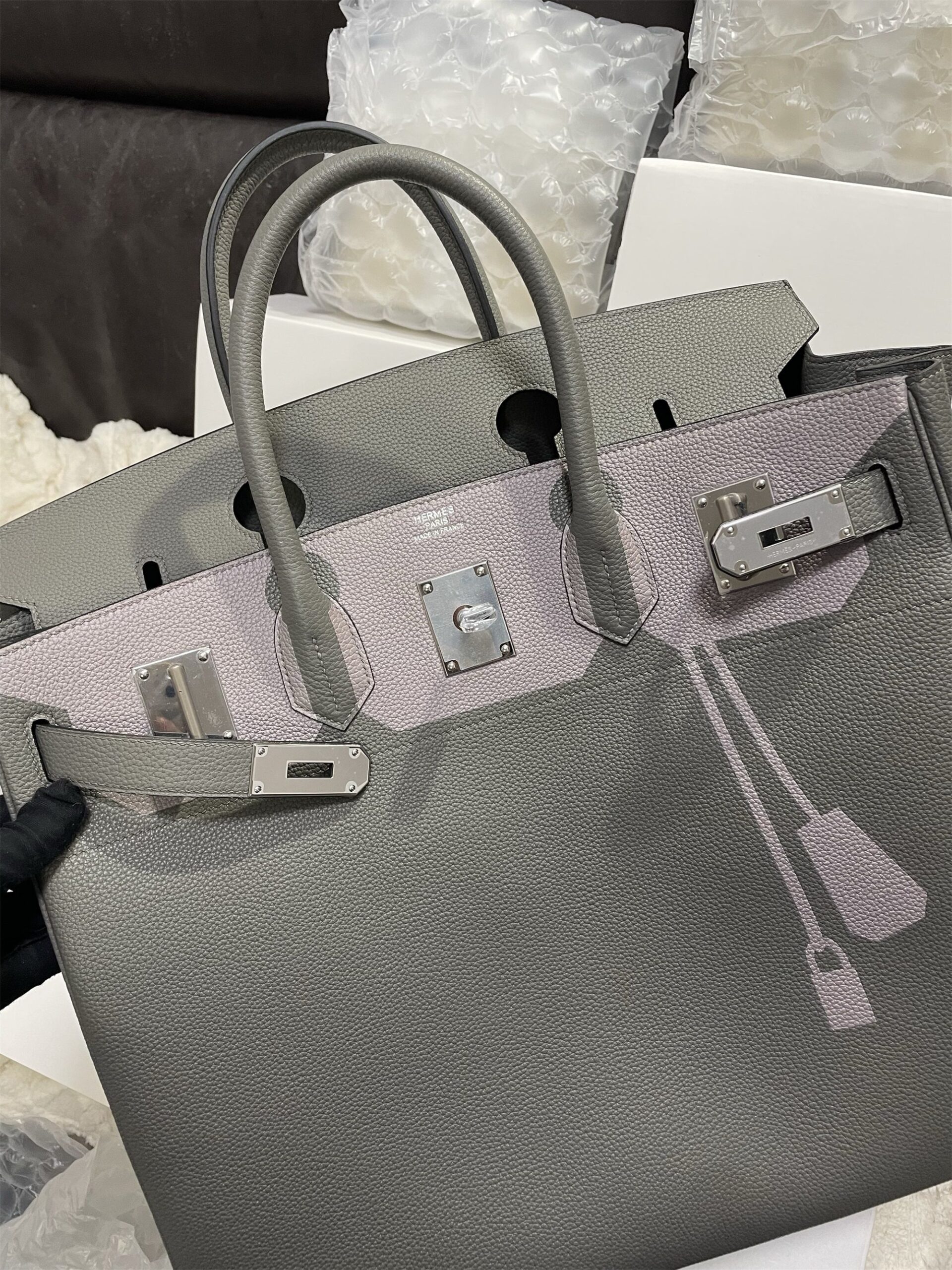 Hermes Birkin HAC 40 Coup de Soleil Bag in Etain Clemence Leather - Image 7