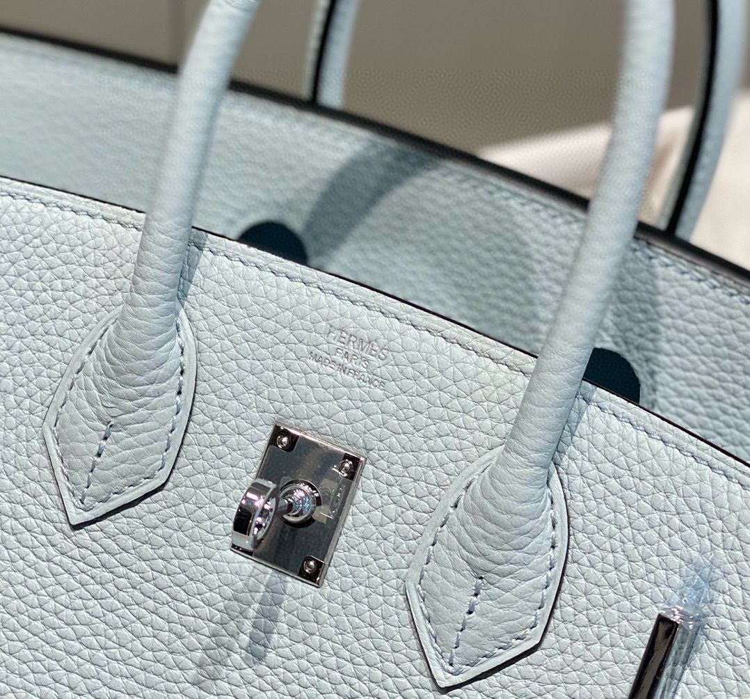 Hermes Birkin 25cm Bag In Blue Brume Clemence Leather PHW - Image 6
