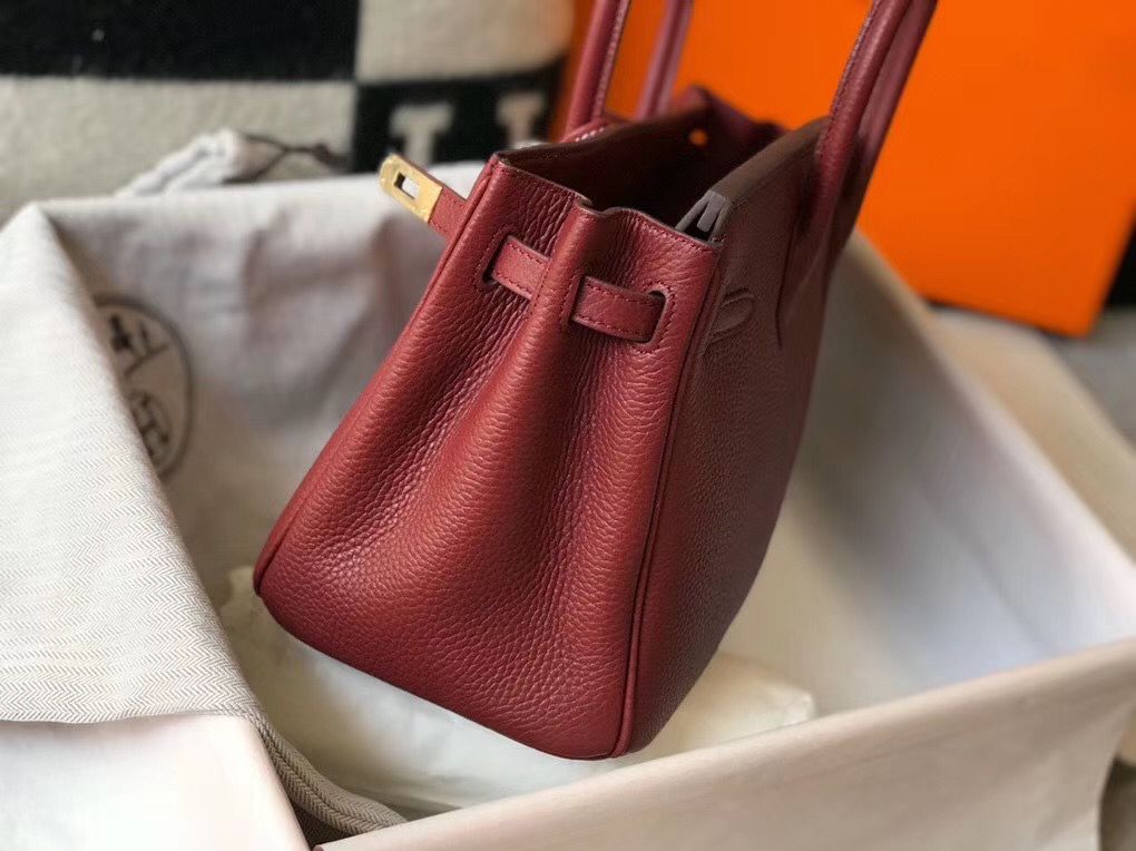 Hermes Birkin 25cm Bag In Bordeaux Clemence Leather GHW - Image 5