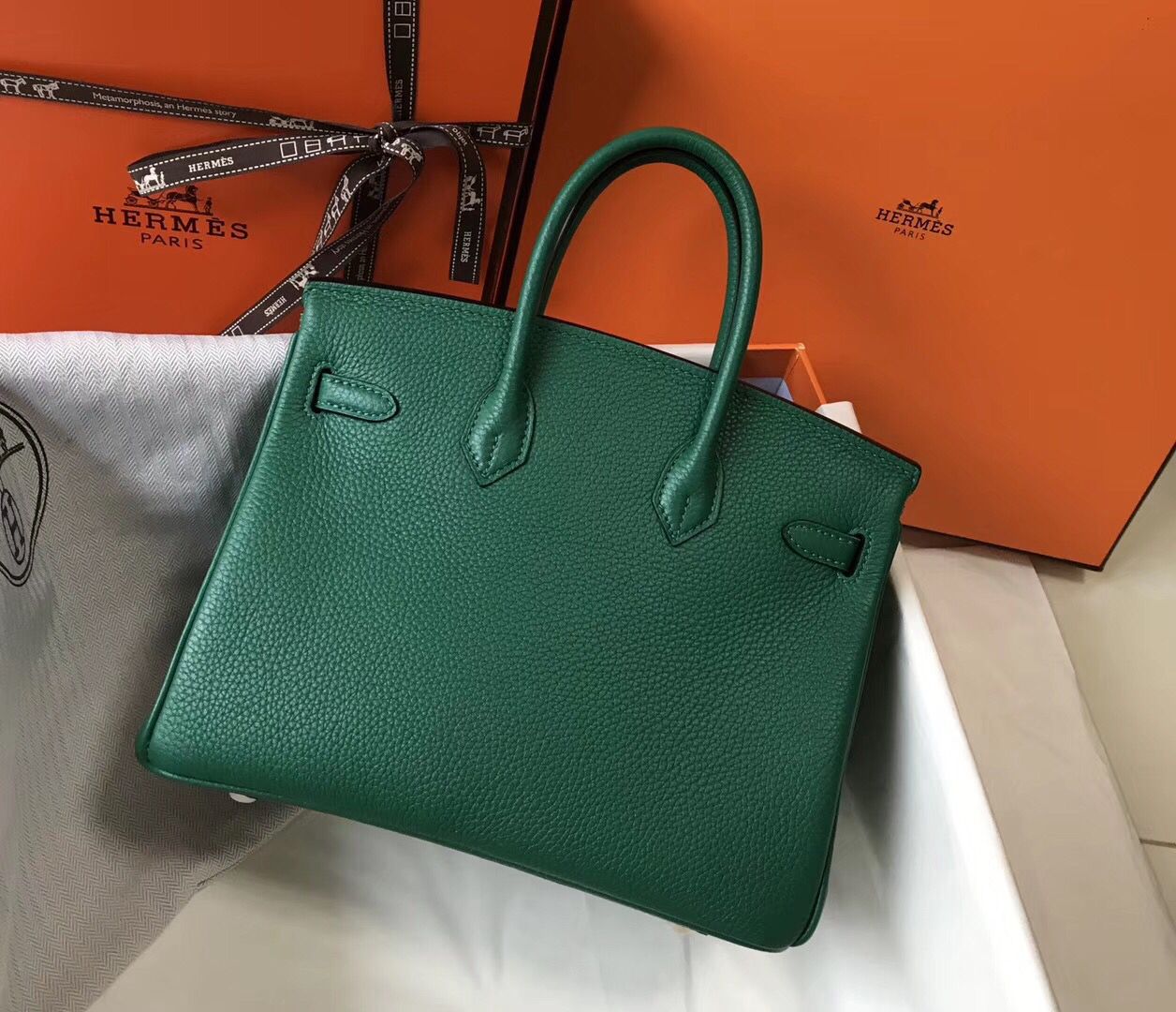 Hermes Birkin 25cm Bag In Vert Vertigo Clemence Leather GHW - Image 4