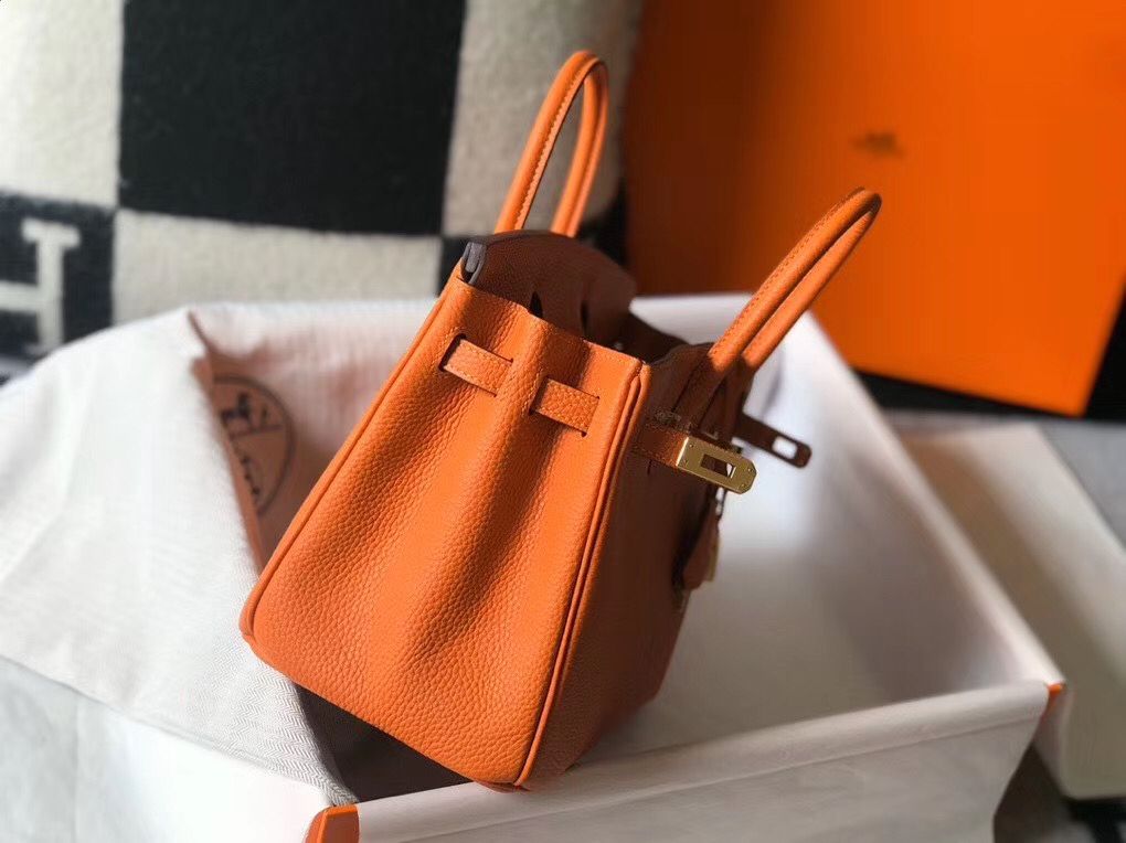 Hermes Birkin 25cm Bag In Orange Clemence Leather GHW - Image 6
