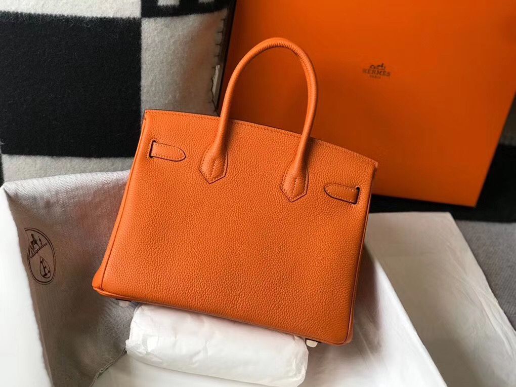 Hermes Birkin 30cm Bag In Orange Clemence Leather GHW - Image 3
