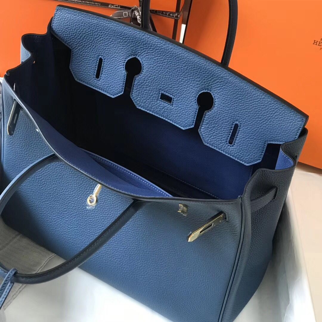 Hermes Birkin 35cm Bag In Blue Agate Clemence Leather GHW - Image 8