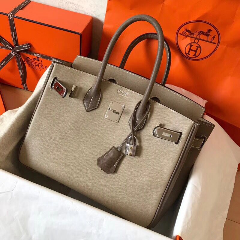 Hermes Birkin 30 Handmade Bicolor Bag In Grey Epsom Leather - Image 4
