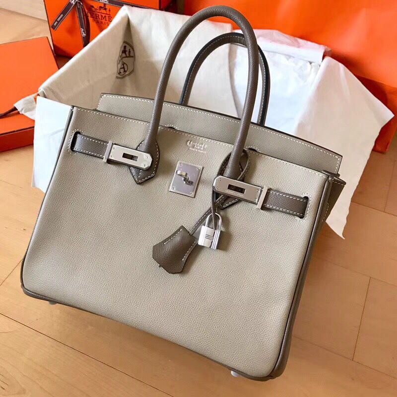 Hermes Birkin 30 Handmade Bicolor Bag In Grey Epsom Leather - Image 7