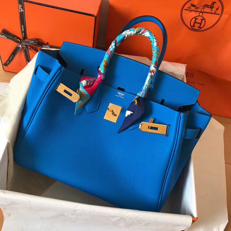 Hermes Birkin 30 Handmade Bag In Blue Clemence Leather - Image 9