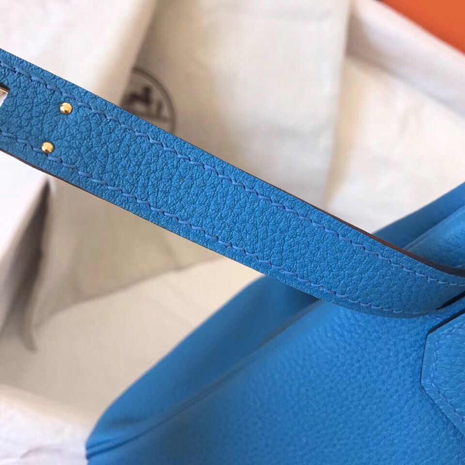 Hermes Birkin 30 Handmade Bag In Blue Zanzibar Clemence Leather - Image 7