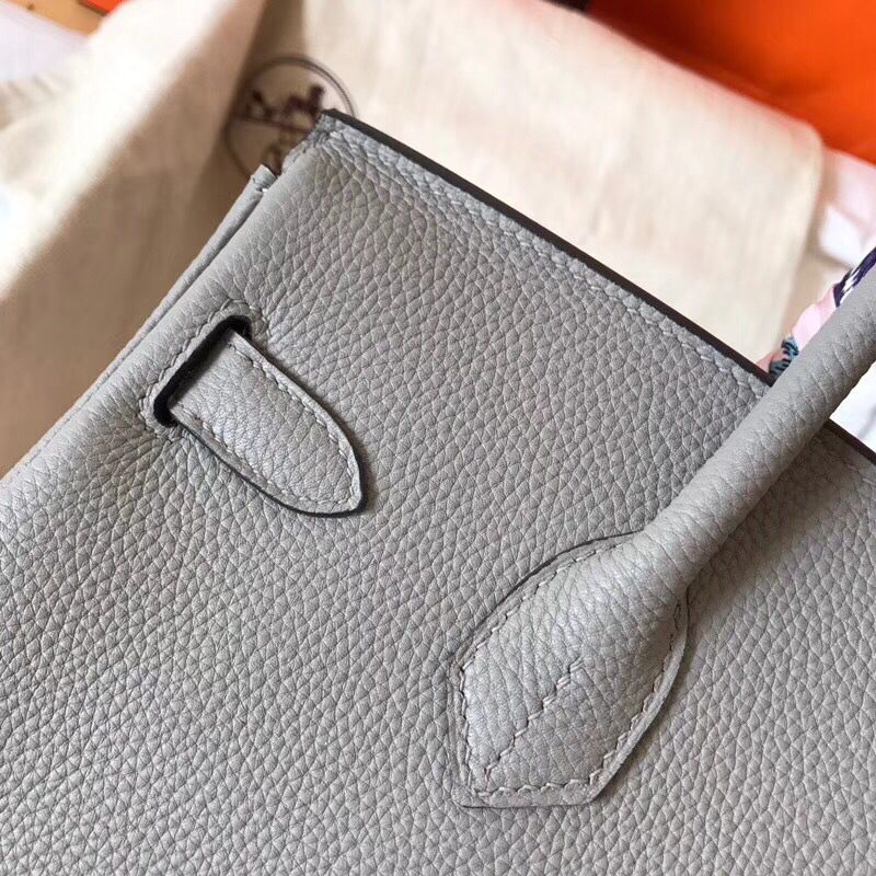 Hermes Birkin 30 Handmade Bag In Pearl Grey Clemence Leather - Image 5