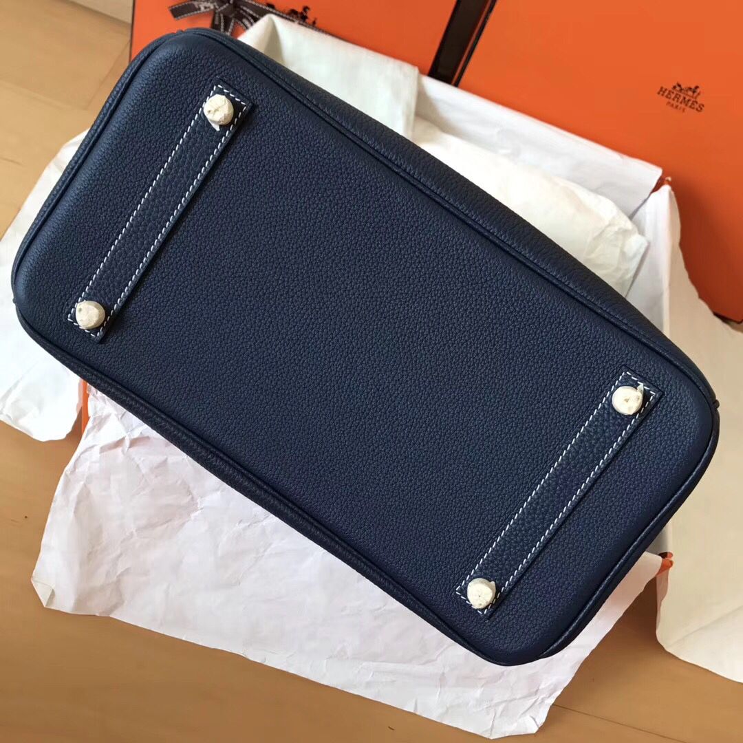 Hermes Birkin 30 Handmade Bag In Navy Blue Clemence Leather - Image 5