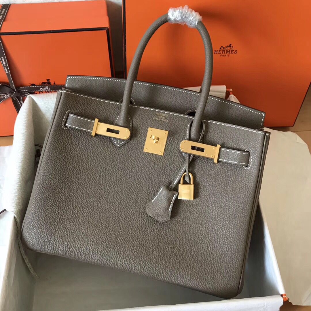 Hermes Birkin 30 Handmade Bag In Etain Clemence Leather - Image 3