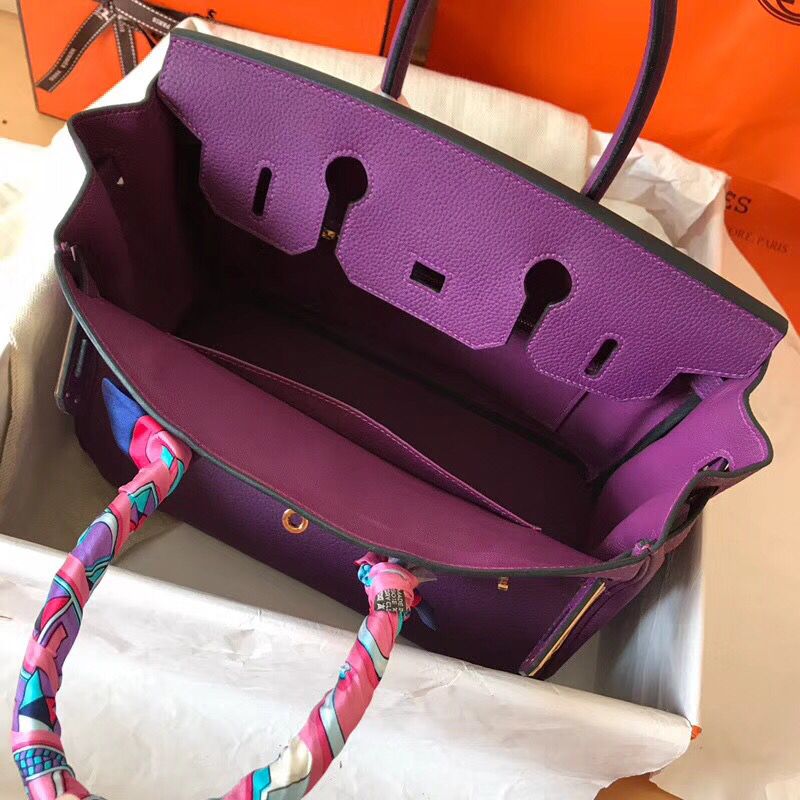 Hermes Birkin 30 Handmade Bag In Ultraviolet Clemence Leather - Image 8