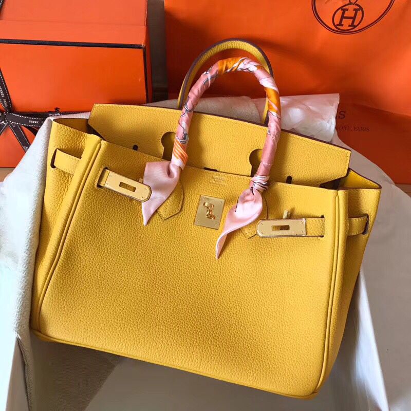 Hermes Birkin 30 Handmade Bag In Yellow Clemence Leather - Image 8